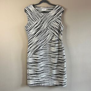 Calvin Klein Black & White Criss Cross Stripes Dress - Size 12